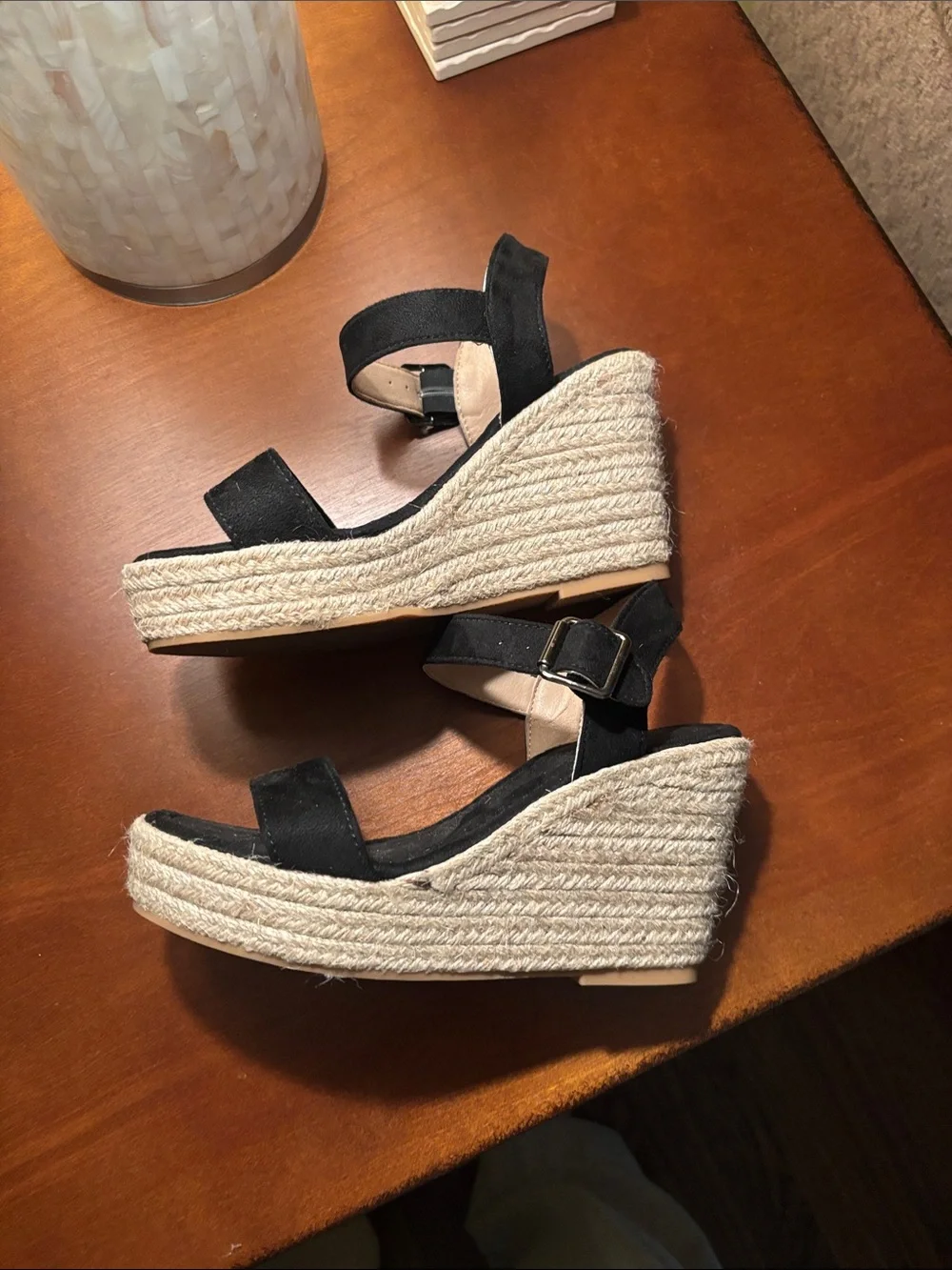 Women's Black Espadrille Wedge Sandals - Runs Small